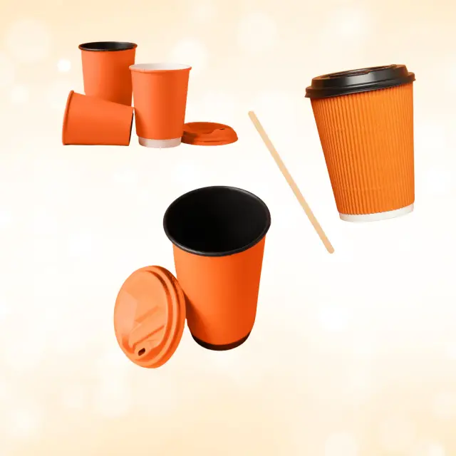 Orange & Black Paper Cups – 24 Pack